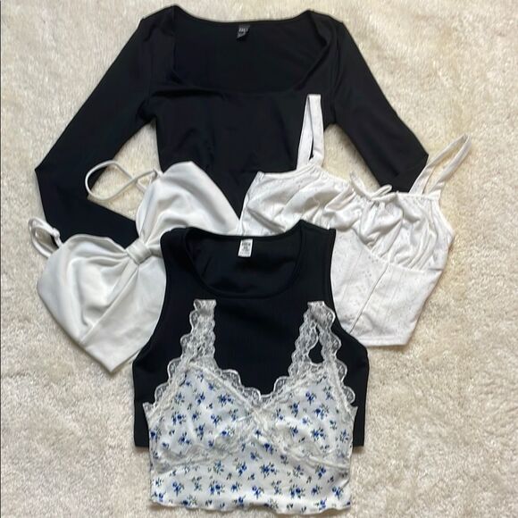 SHEIN Youth Bundle of Girls Midriff Tops Black White Floral Girls Sz 11-12 - Picture 1 of 12